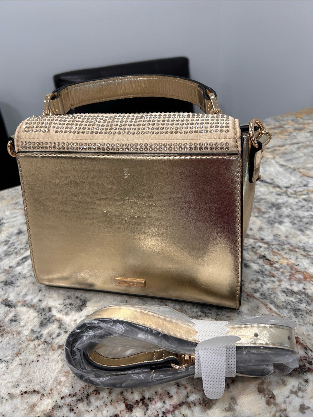 Aldo Gold Rhinestone Top-Handle Crossbody Bag/ very rare - Picture 7 of 8